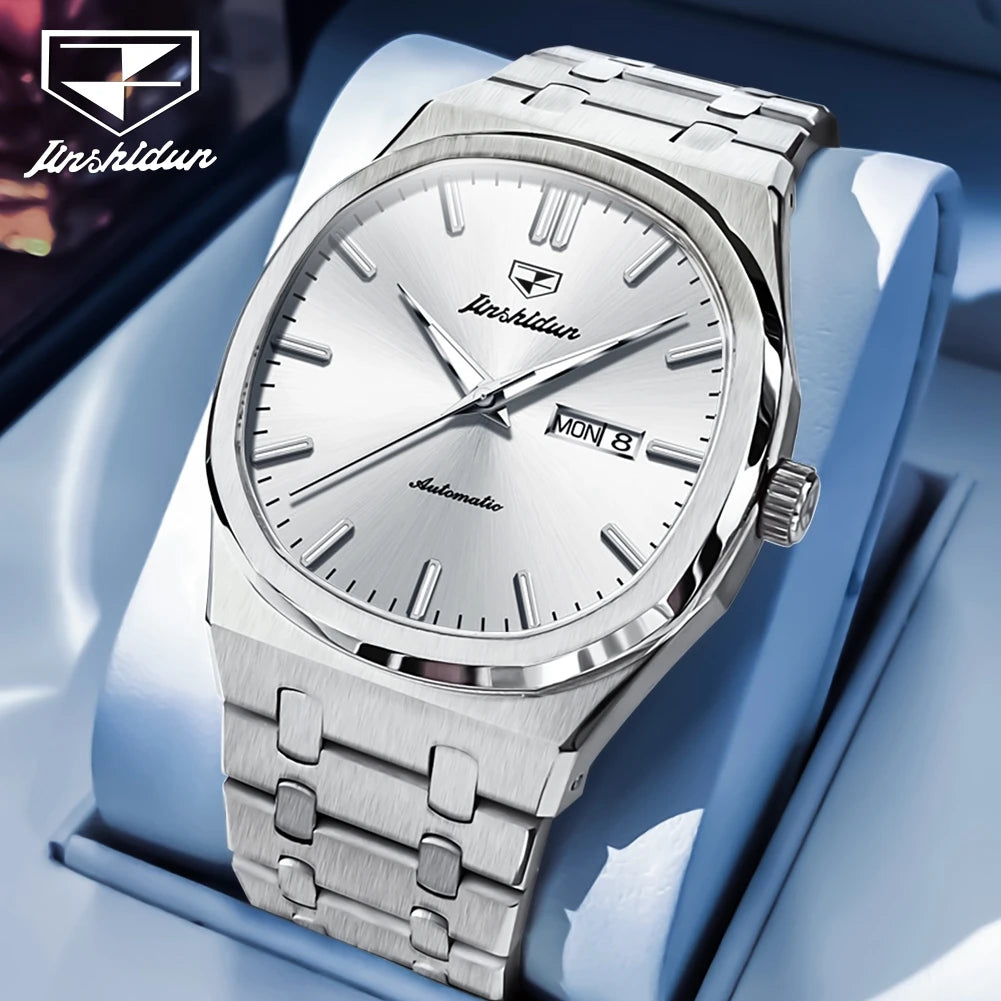 JSDUN 8966 Full Gold Watch for Men Automatic Mechanical Dual Calendar Display Waterproof Night light Man Wristwatch - EverythingWhatYouWant