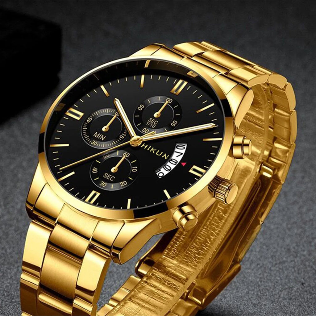Fashion Mens Watches Luxury Black Stainless Steel Quartz Wrist Watch Man Business Watch For Men Calendar Clock Reloj Hombre - EverythingWhatYouWant