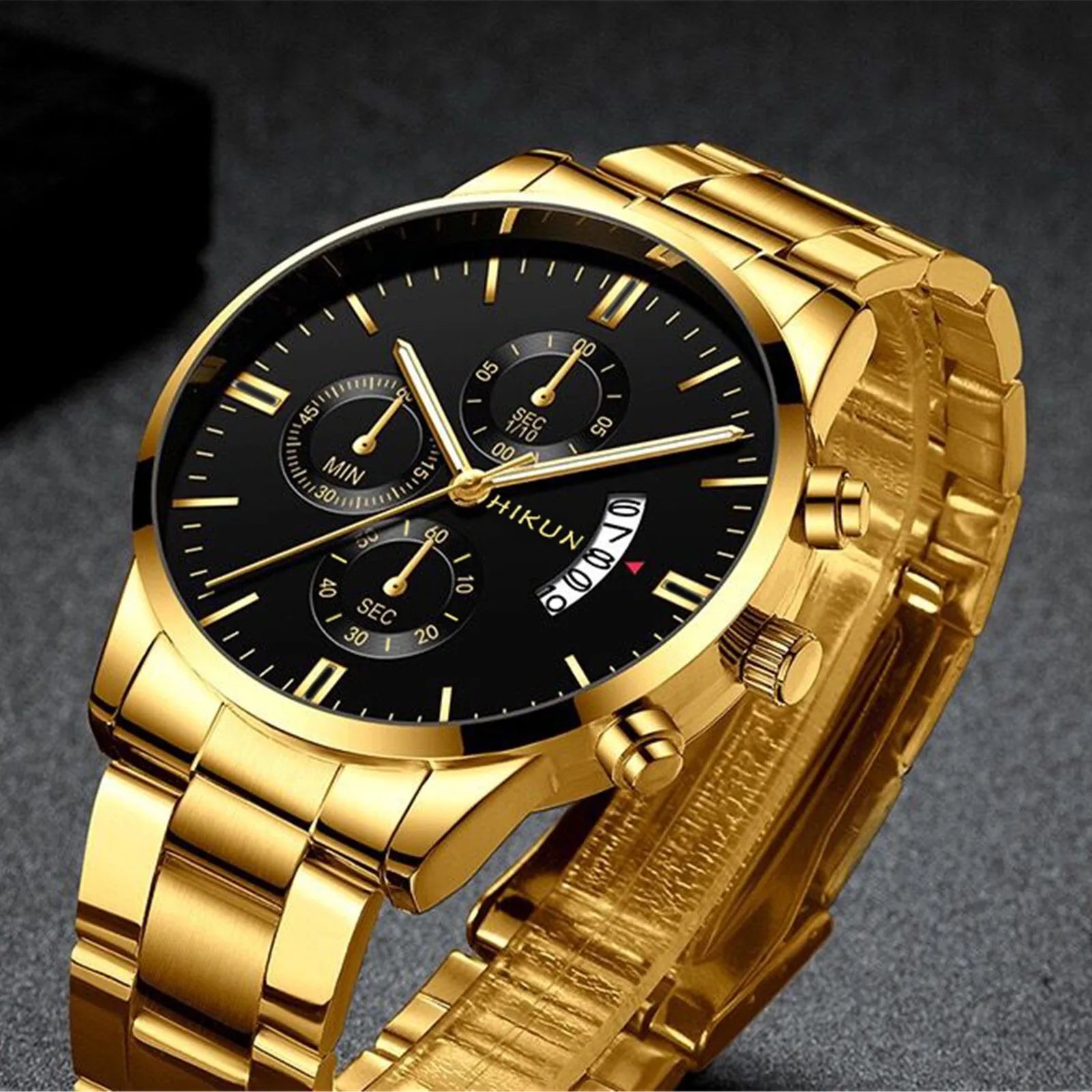 Fashion Mens Watches Luxury Black Stainless Steel Quartz Wrist Watch Man Business Watch For Men Calendar Clock Reloj Hombre - EverythingWhatYouWant