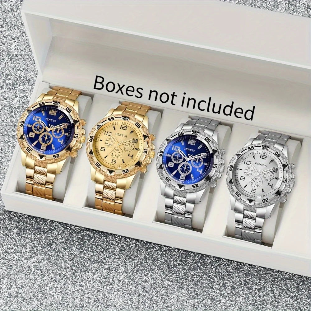 [4pcs/set Business Quartz Watch] Large Dial Trendy Fashion Casual Quartz Wristwatch | Does Not Include Watch Box - EverythingWhatYouWant