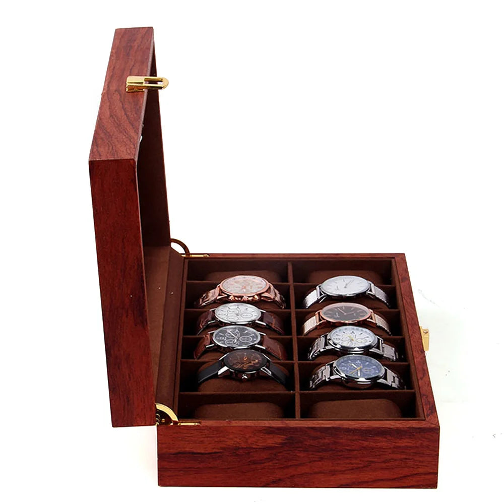 Watch Box, 12 Slot Watch Display Wooden Case, Transparent, Glass Organizer Storage for Men and Women, Brown - EverythingWhatYouWant