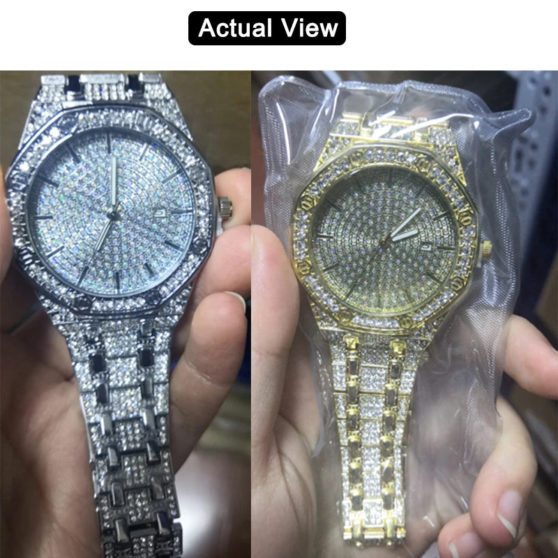 Iced Out Watch for Men Gold Watch for Men Hip Hop Fashion Cool Bling Bling Gold Diamond Luxury Mens Watch Dropshipping Relogio - EverythingWhatYouWant
