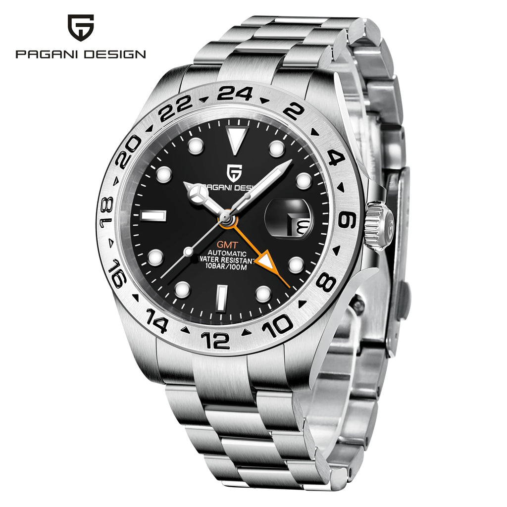 Pagani Design PD1682 Men’s GMT Watch 42mm Automatic Mechanical DG5833 Sapphire Crystal Stainless Steel Waterproof Black Vintage - EverythingWhatYouWant