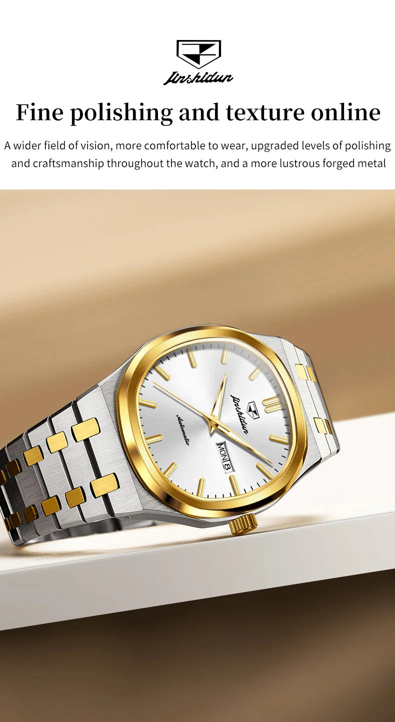 JSDUN 8966 Full Gold Watch for Men Automatic Mechanical Dual Calendar Display Waterproof Night light Man Wristwatch - EverythingWhatYouWant