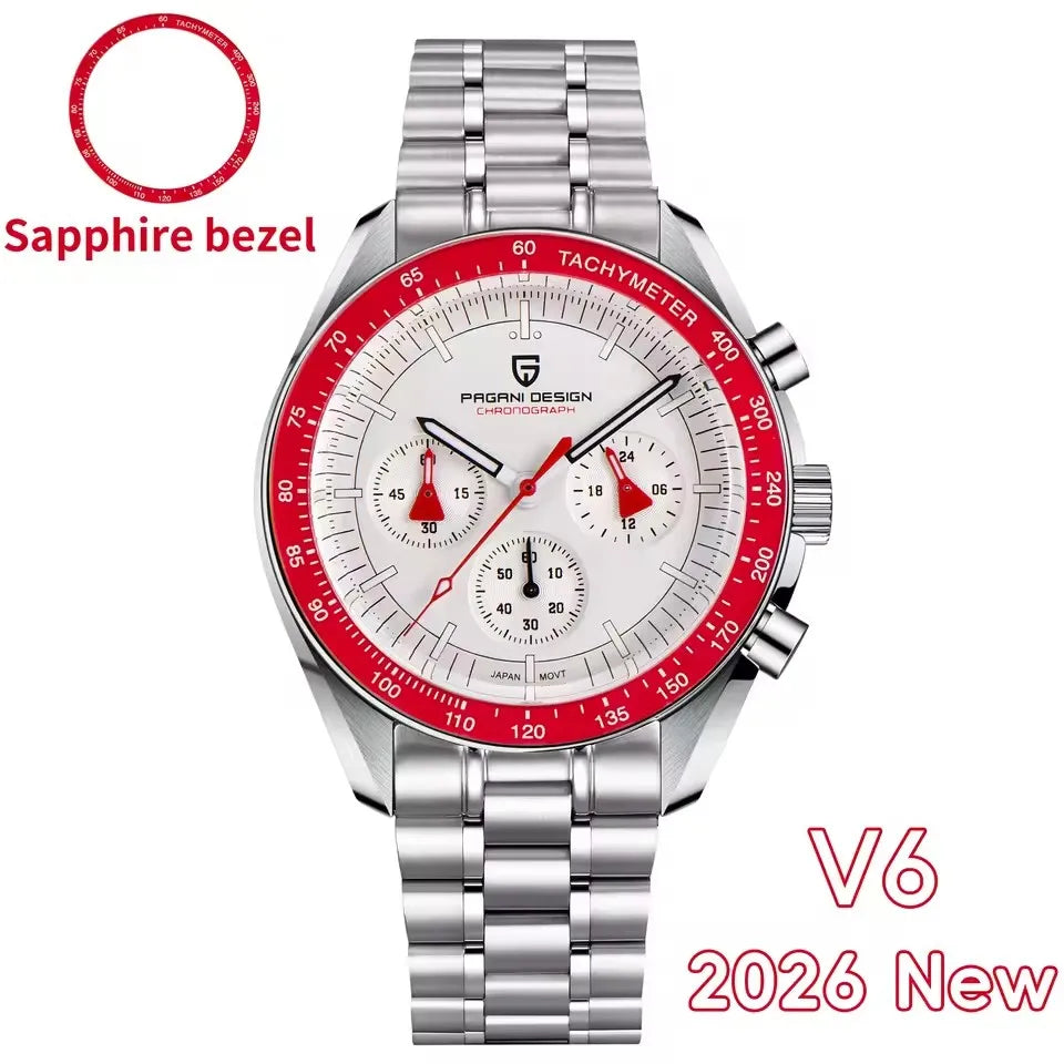 2026 New PAGANI DESIGN V6 Moon Men's Watcher Chronograph Quartz Watch Men Luxury AR Sapphire Ceramic Bezel Waterproof Luminous - EverythingWhatYouWant