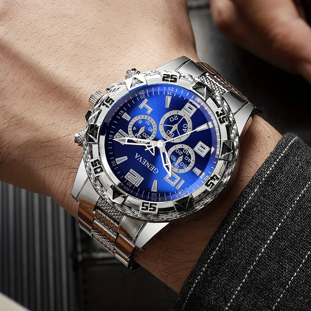 [4pcs/set Business Quartz Watch] Large Dial Trendy Fashion Casual Quartz Wristwatch | Does Not Include Watch Box - EverythingWhatYouWant