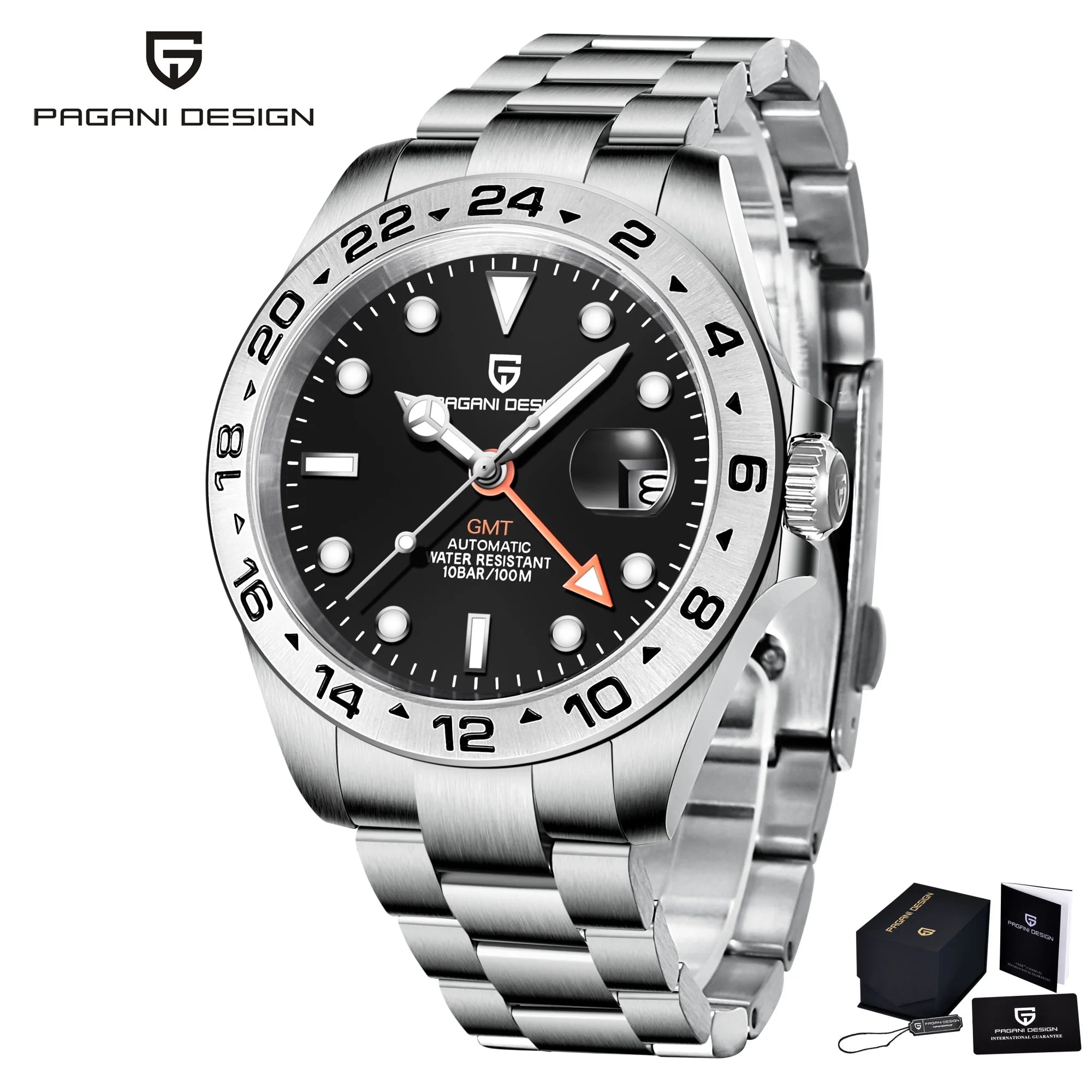 Pagani Design PD1682 Men’s GMT Watch 42mm Automatic Mechanical DG5833 Sapphire Crystal Stainless Steel Waterproof Black Vintage - EverythingWhatYouWant