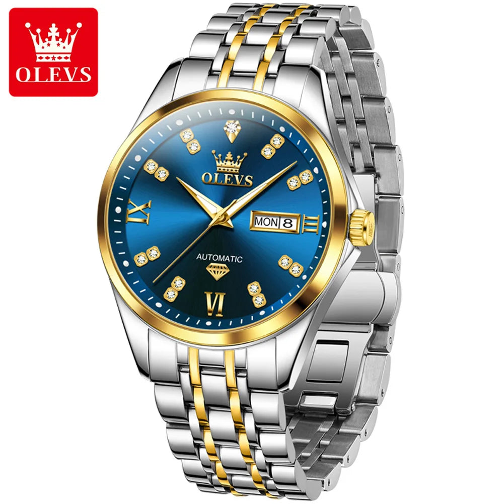 OLEVS 9801 Mens Watch Original Waterproof Luminous Watches For Men Automatic Mechanical Watch Dual Calendar Display Mens Gifts - EverythingWhatYouWant