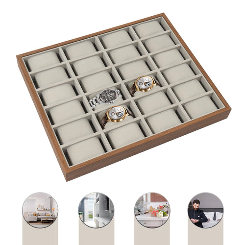 24 Slot Watch Box Watch Organizer Display Case Watch Collector Box with Removable Pillows for Watch Bracelet Cufflink - EverythingWhatYouWant
