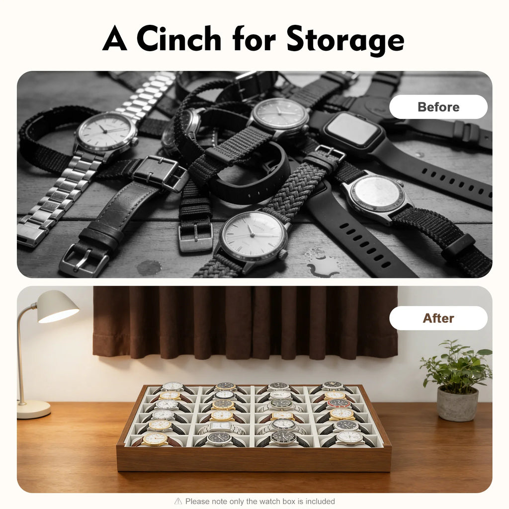 24 Slot Watch Box Watch Organizer Display Case Watch Collector Box with Removable Pillows for Watch Bracelet Cufflink - EverythingWhatYouWant