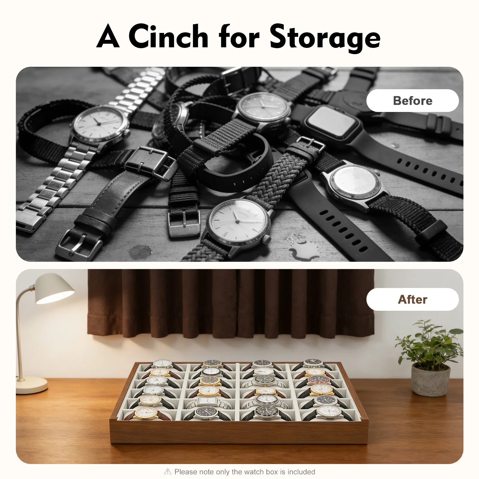 24 Slot Watch Box Watch Organizer Display Case Watch Collector Box with Removable Pillows for Watch Bracelet Cufflink - EverythingWhatYouWant