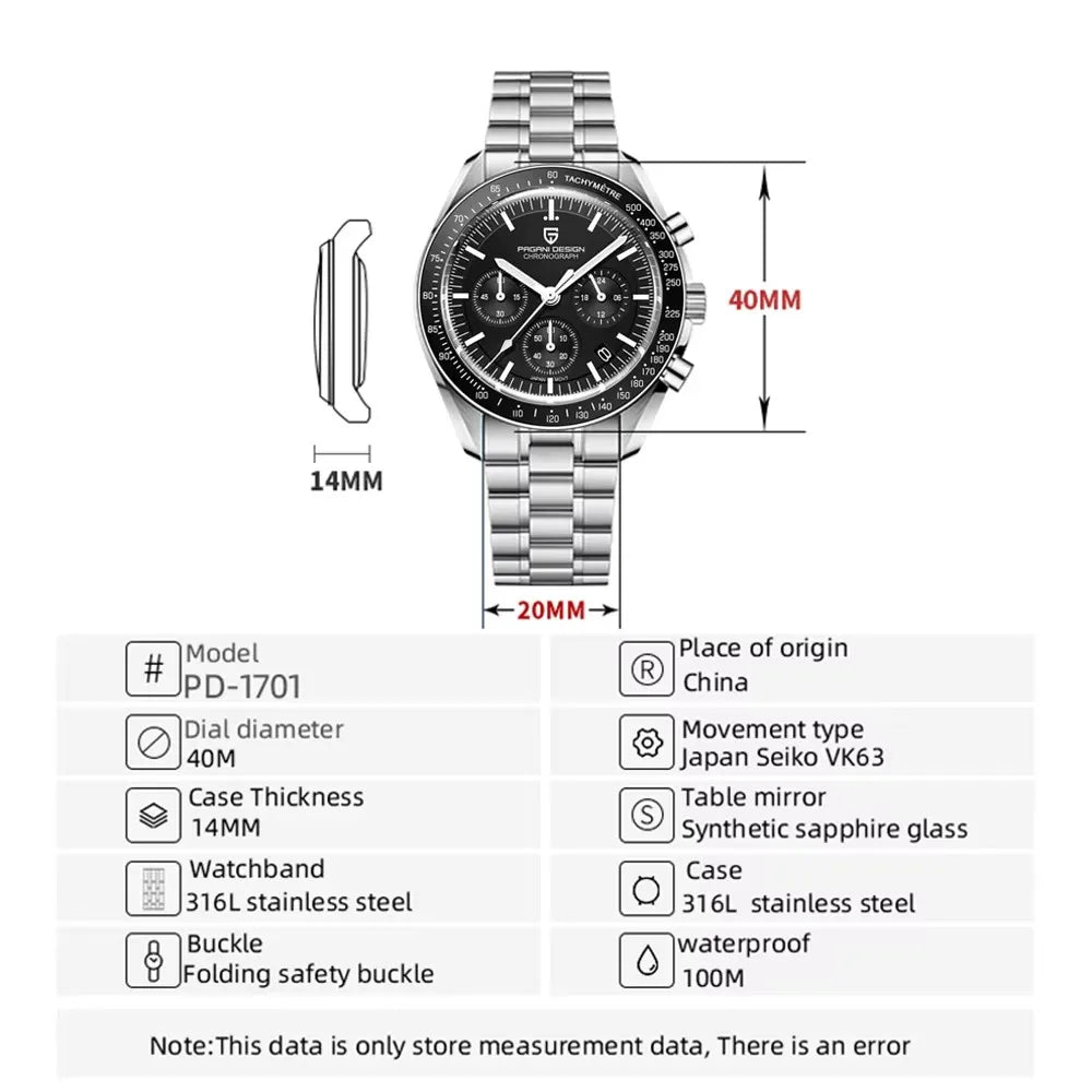 2026 New PAGANI DESIGN V6 Moon Men's Watcher Chronograph Quartz Watch Men Luxury AR Sapphire Ceramic Bezel Waterproof Luminous - EverythingWhatYouWant