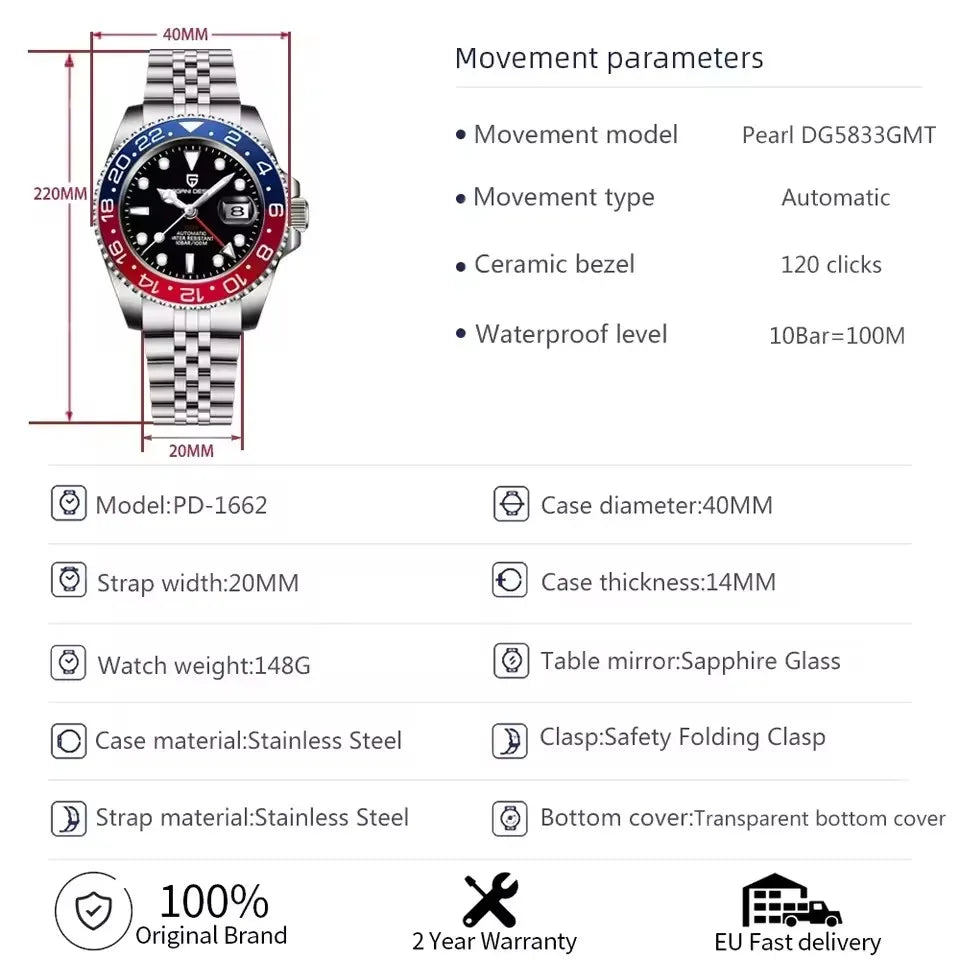 PAGANI DESIGN New V2 40MM GMT Men watch Mechanical Watches Luxury Automatic Sapphire Glass Waterproof Wrist Watches for men - EverythingWhatYouWant
