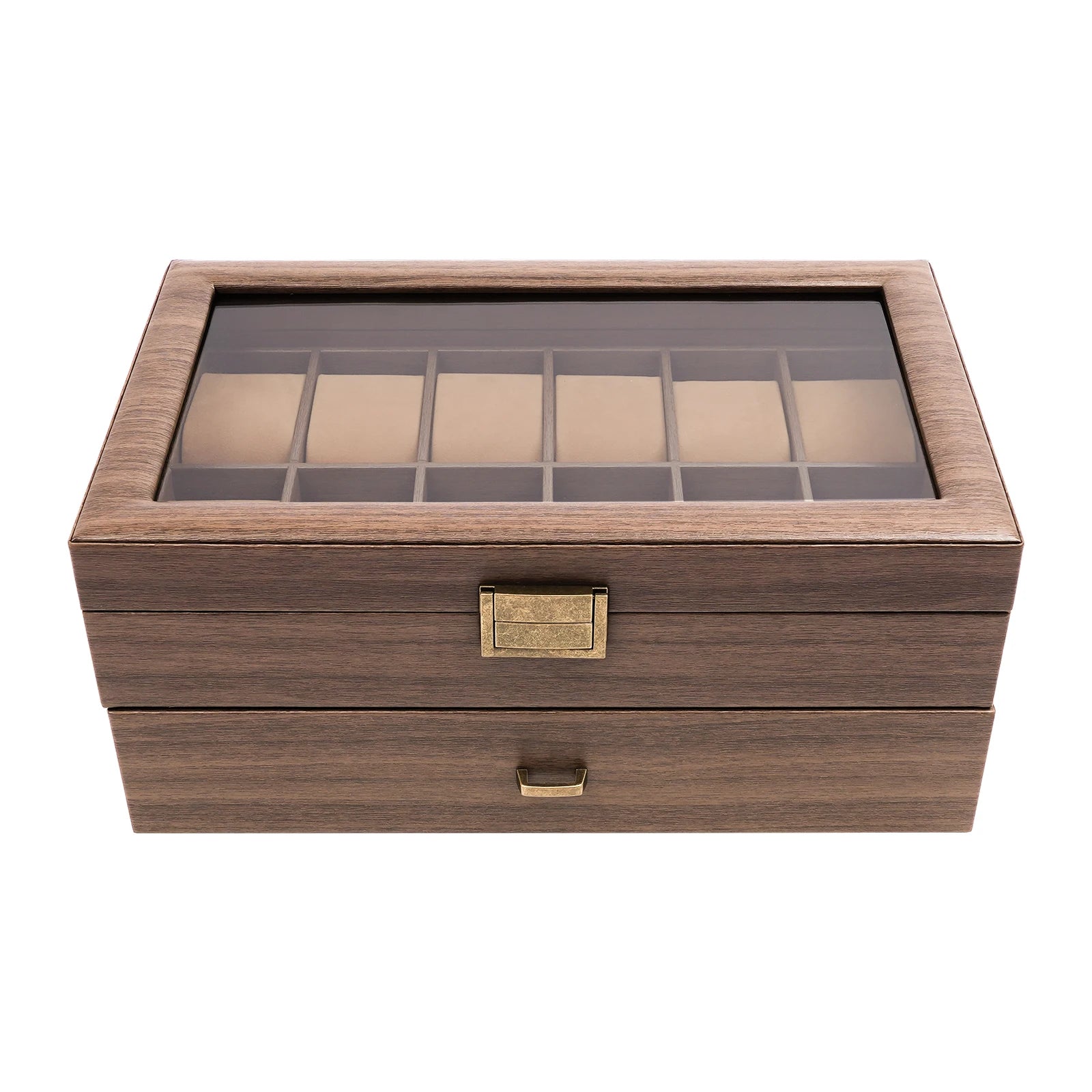 2-Tier Watch Holder Organizer With 24 Compartments Large Capacity Watch Box Wood Watch Case for Men and Women - EverythingWhatYouWant