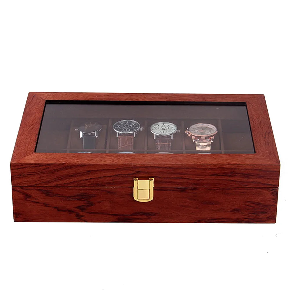 Watch Box, 12 Slot Watch Display Wooden Case, Transparent, Glass Organizer Storage for Men and Women, Brown - EverythingWhatYouWant
