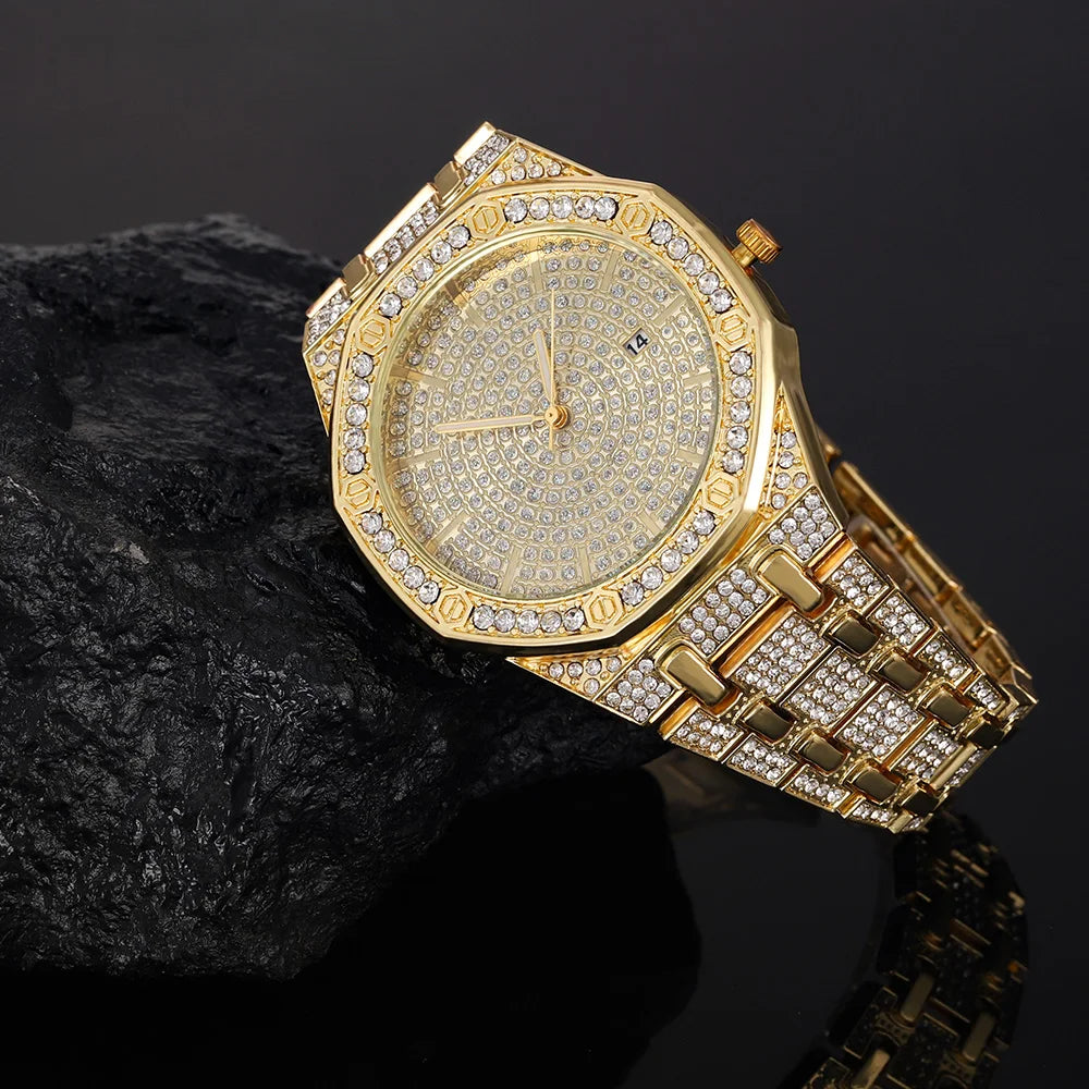 Iced Out Watch for Men Gold Watch for Men Hip Hop Fashion Cool Bling Bling Gold Diamond Luxury Mens Watch Dropshipping Relogio - EverythingWhatYouWant