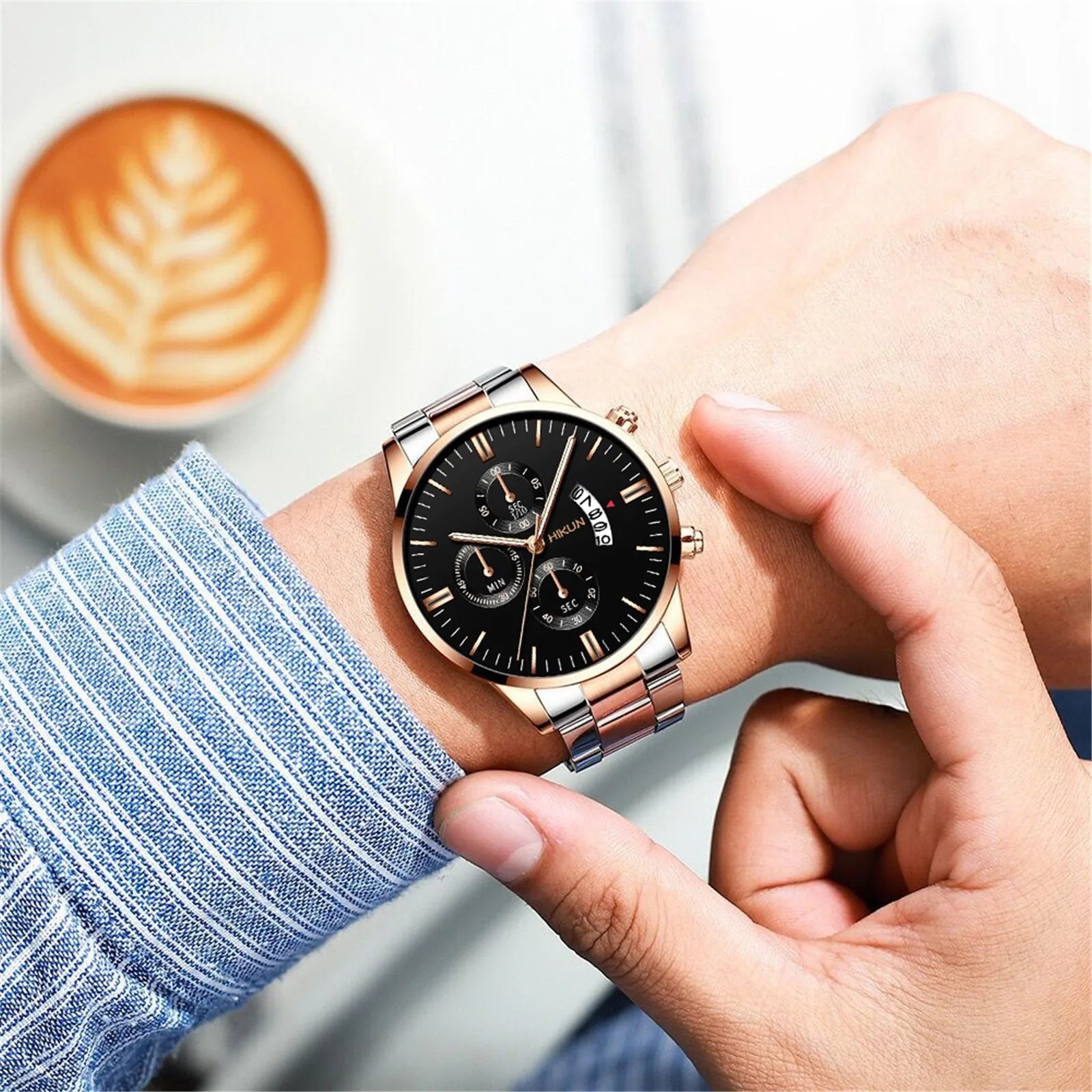 Fashion Mens Watches Luxury Black Stainless Steel Quartz Wrist Watch Man Business Watch For Men Calendar Clock Reloj Hombre - EverythingWhatYouWant