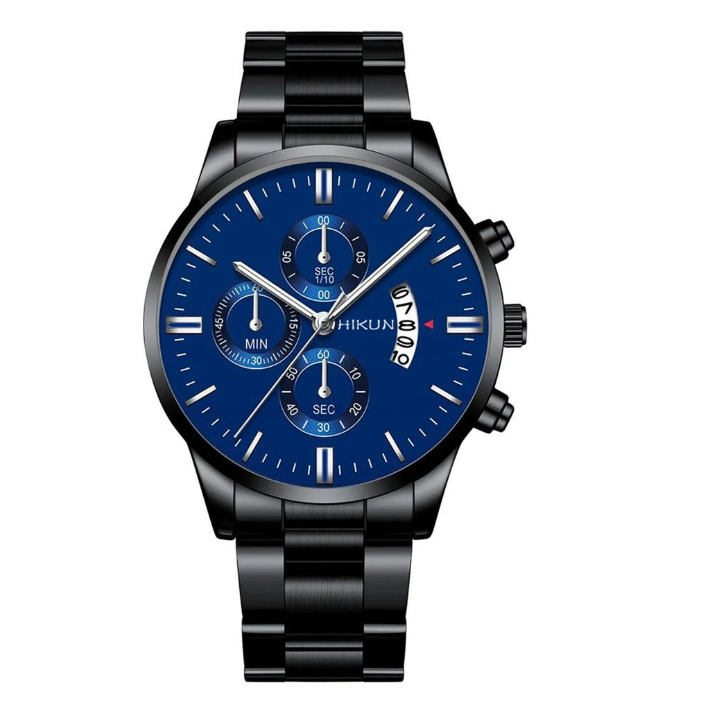 Fashion Mens Watches Luxury Black Stainless Steel Quartz Wrist Watch Man Business Watch For Men Calendar Clock Reloj Hombre - EverythingWhatYouWant