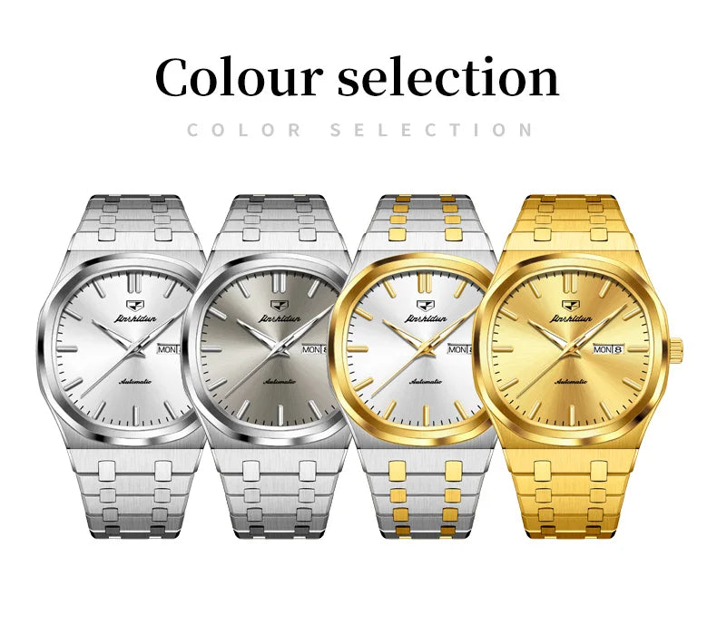 JSDUN 8966 Full Gold Watch for Men Automatic Mechanical Dual Calendar Display Waterproof Night light Man Wristwatch - EverythingWhatYouWant
