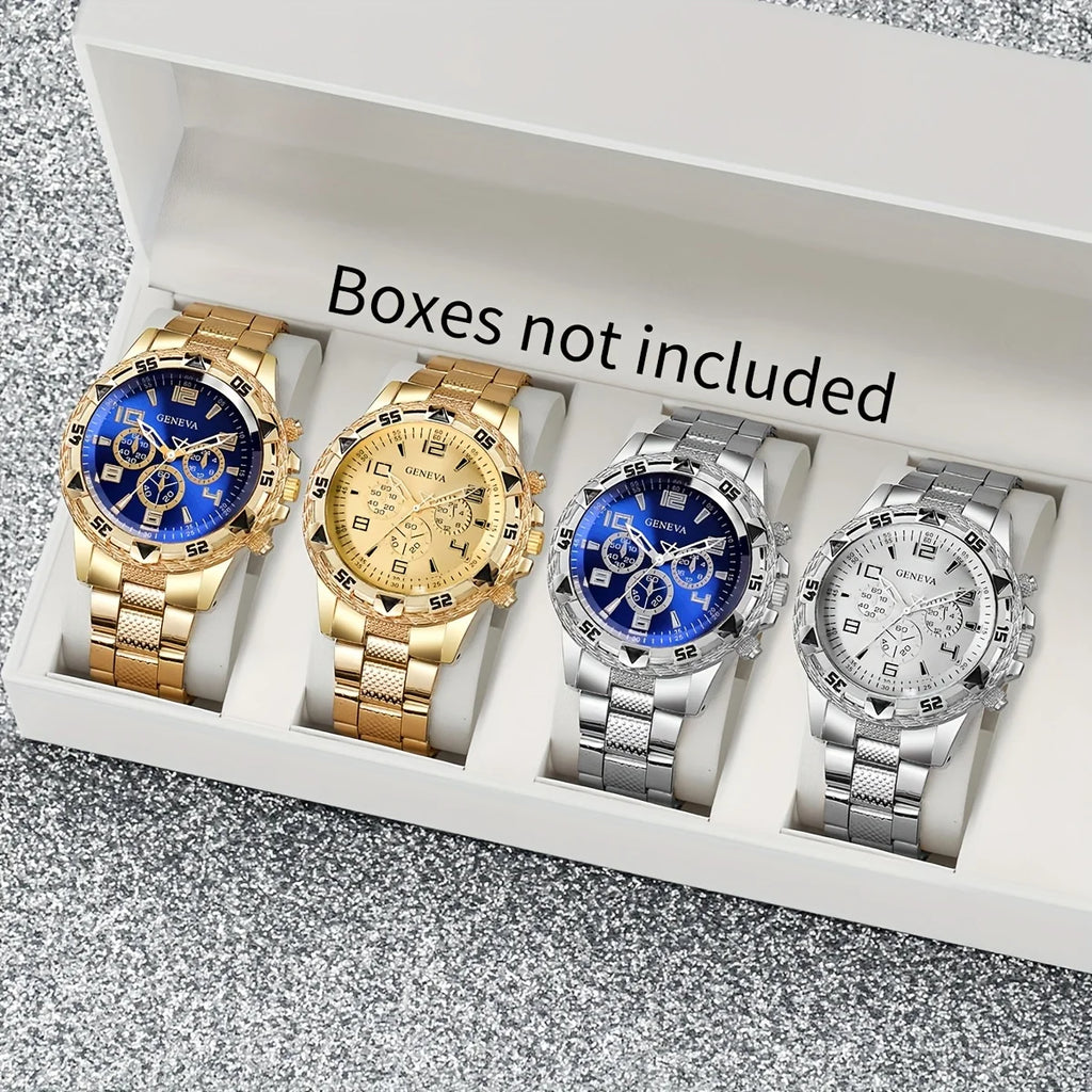 [4pcs/set Business Quartz Watch] Large Dial Trendy Fashion Casual Quartz Wristwatch | Does Not Include Watch Box - EverythingWhatYouWant