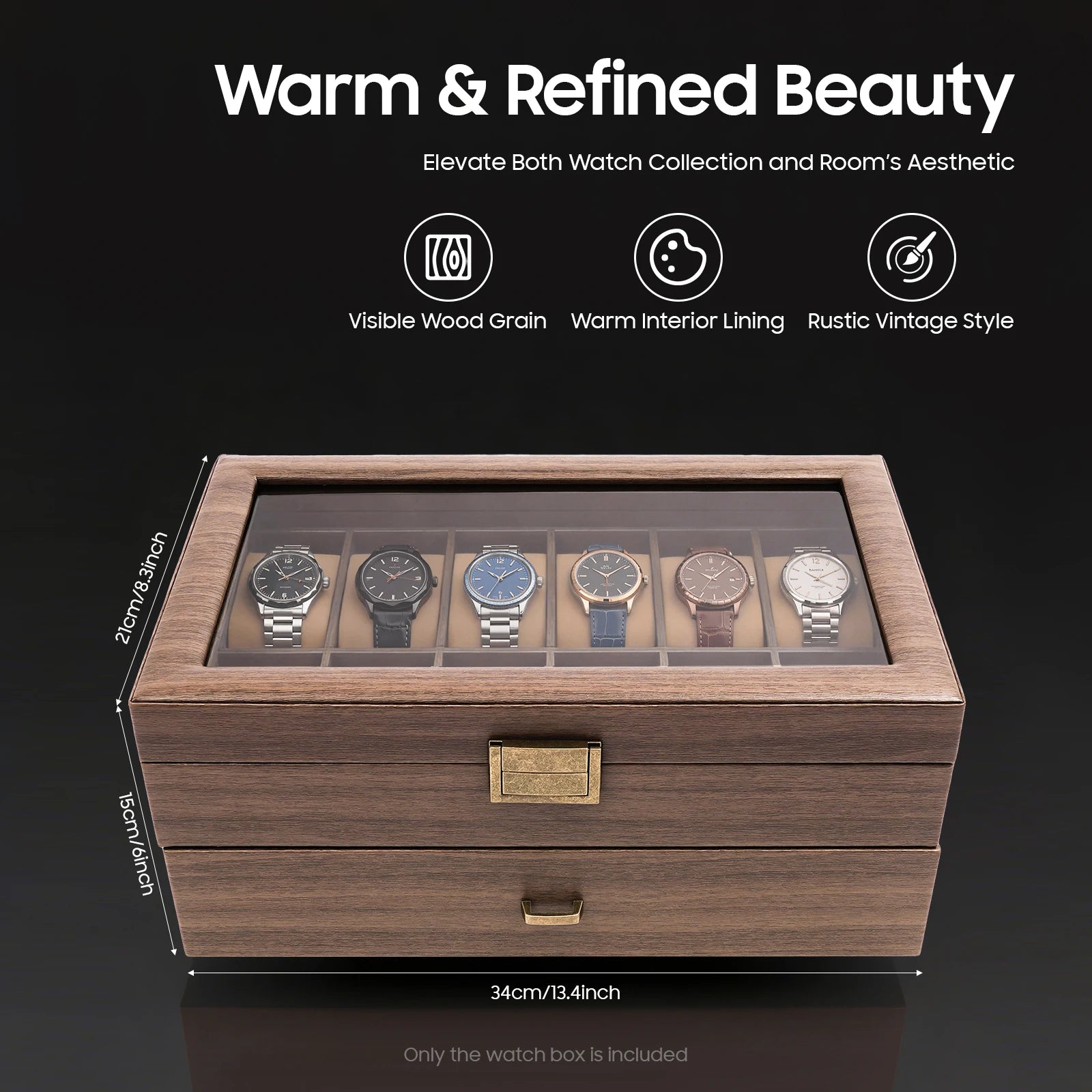 Watch Box, 2 Layers 24 Compartments, Watch Display Case with Transparent Window Veneer,Watch Box Organizer, Wooden W - EverythingWhatYouWant