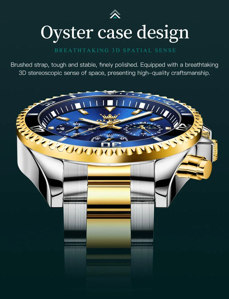 OLEVS Original Quartz Watch for Men Stainless Steel Waterproof Chronograph Moon Phase Auto Date Luxury Men's Sports Wristwatches - EverythingWhatYouWant