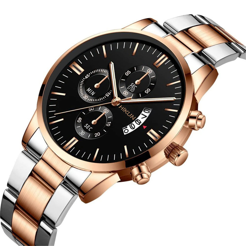 Fashion Mens Watches Luxury Black Stainless Steel Quartz Wrist Watch Man Business Watch For Men Calendar Clock Reloj Hombre - EverythingWhatYouWant