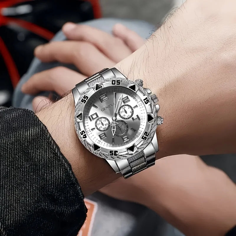 [4pcs/set Business Quartz Watch] Large Dial Trendy Fashion Casual Quartz Wristwatch | Does Not Include Watch Box - EverythingWhatYouWant