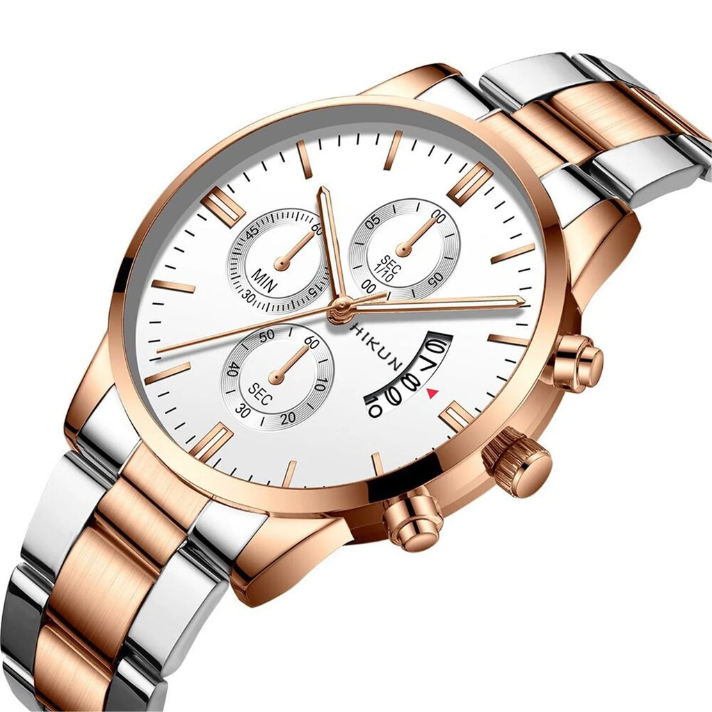 Fashion Mens Watches Luxury Black Stainless Steel Quartz Wrist Watch Man Business Watch For Men Calendar Clock Reloj Hombre - EverythingWhatYouWant