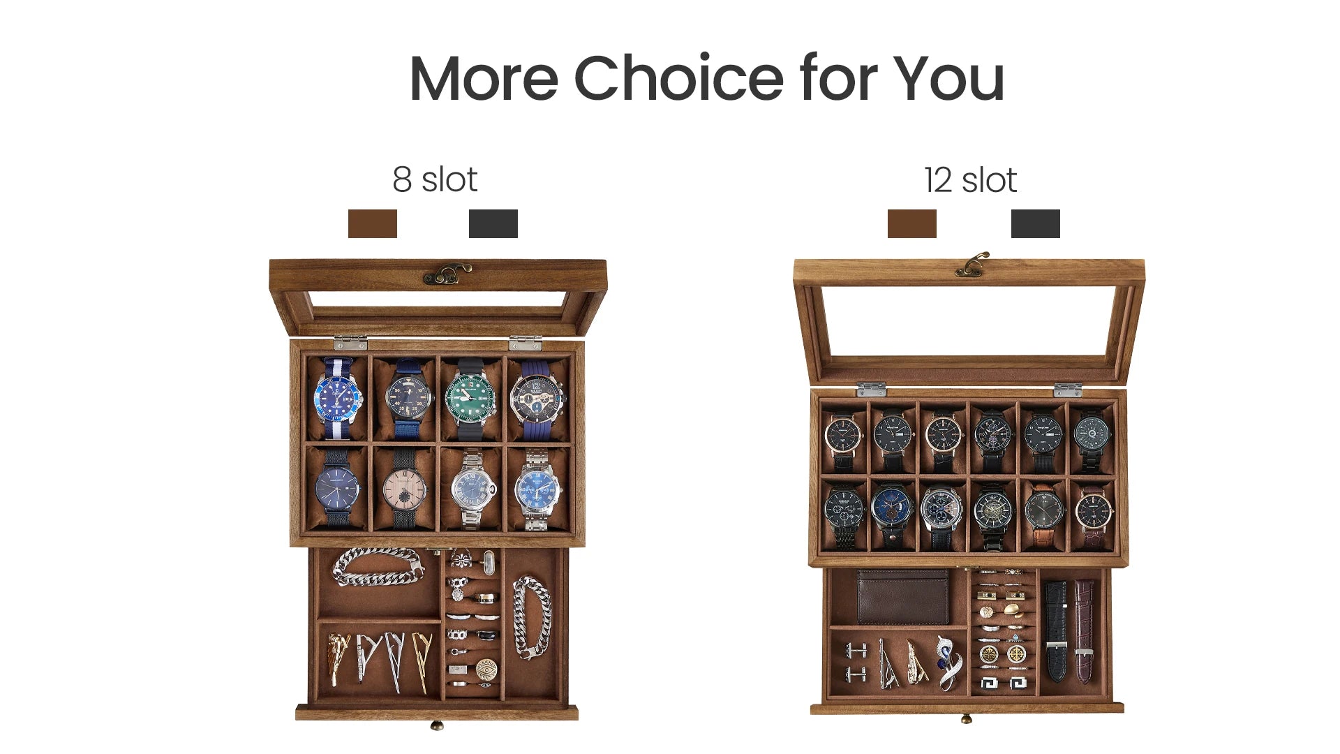 SONGMICS 12-Slot Watch Box, 2-Tier Watch Display Case with Large Glass Lid, Removable Watch Pillows, Velvet Lining, Jewelry Box - EverythingWhatYouWant
