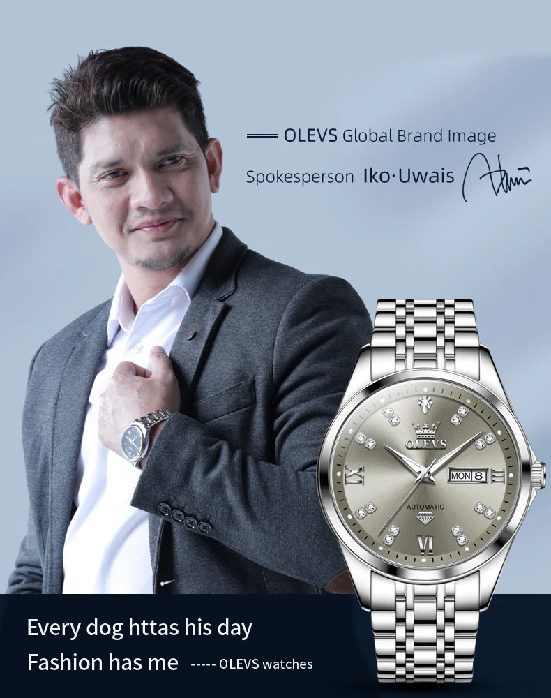 OLEVS 9801 Mens Watch Original Waterproof Luminous Watches For Men Automatic Mechanical Watch Dual Calendar Display Mens Gifts - EverythingWhatYouWant