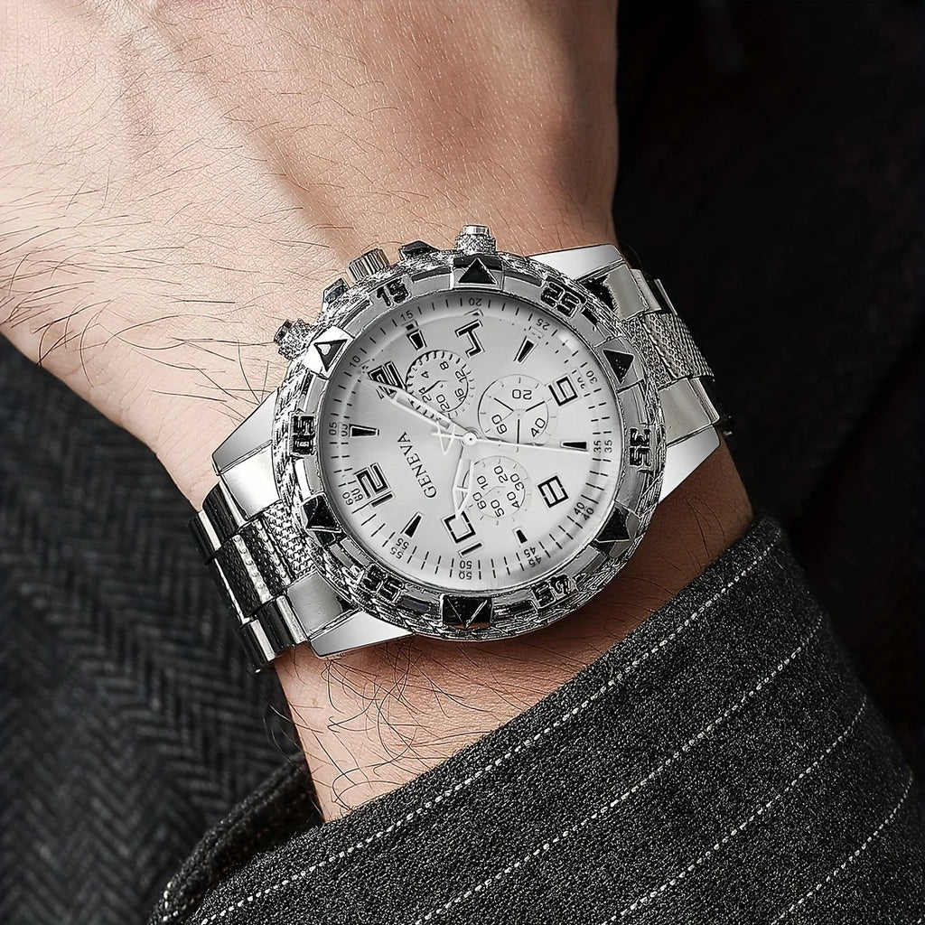 [4pcs/set Business Quartz Watch] Large Dial Trendy Fashion Casual Quartz Wristwatch | Does Not Include Watch Box - EverythingWhatYouWant