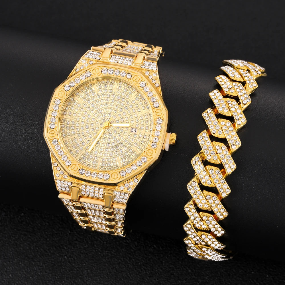 Iced Out Watch for Men Gold Watch for Men Hip Hop Fashion Cool Bling Bling Gold Diamond Luxury Mens Watch Dropshipping Relogio - EverythingWhatYouWant