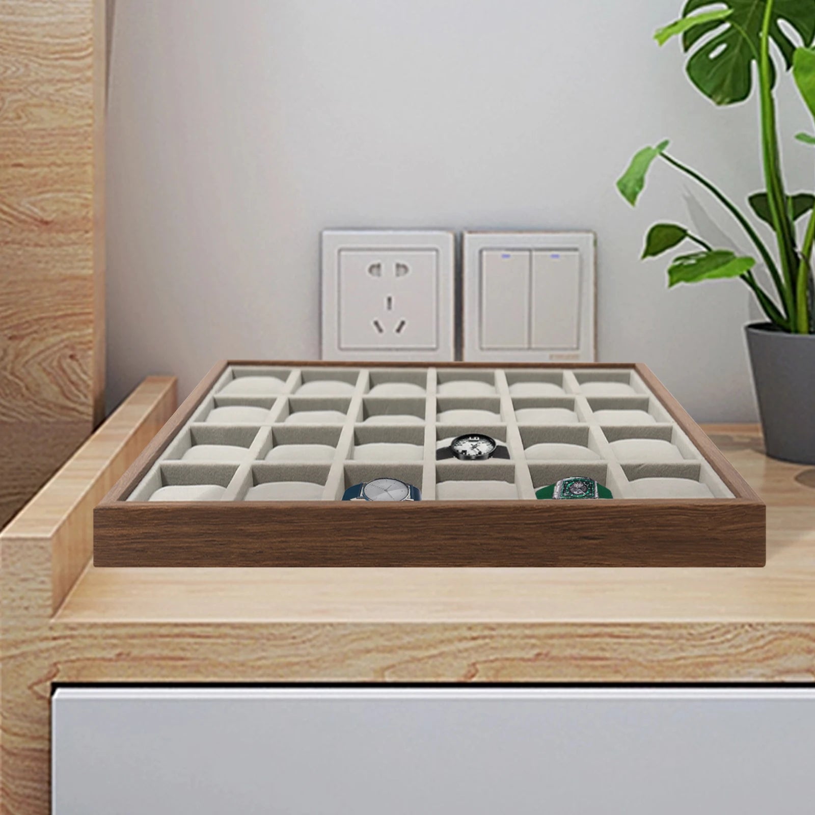 24 Slot Watch Box Watch Organizer Display Case Watch Collector Box with Removable Pillows for Watch Bracelet Cufflink - EverythingWhatYouWant
