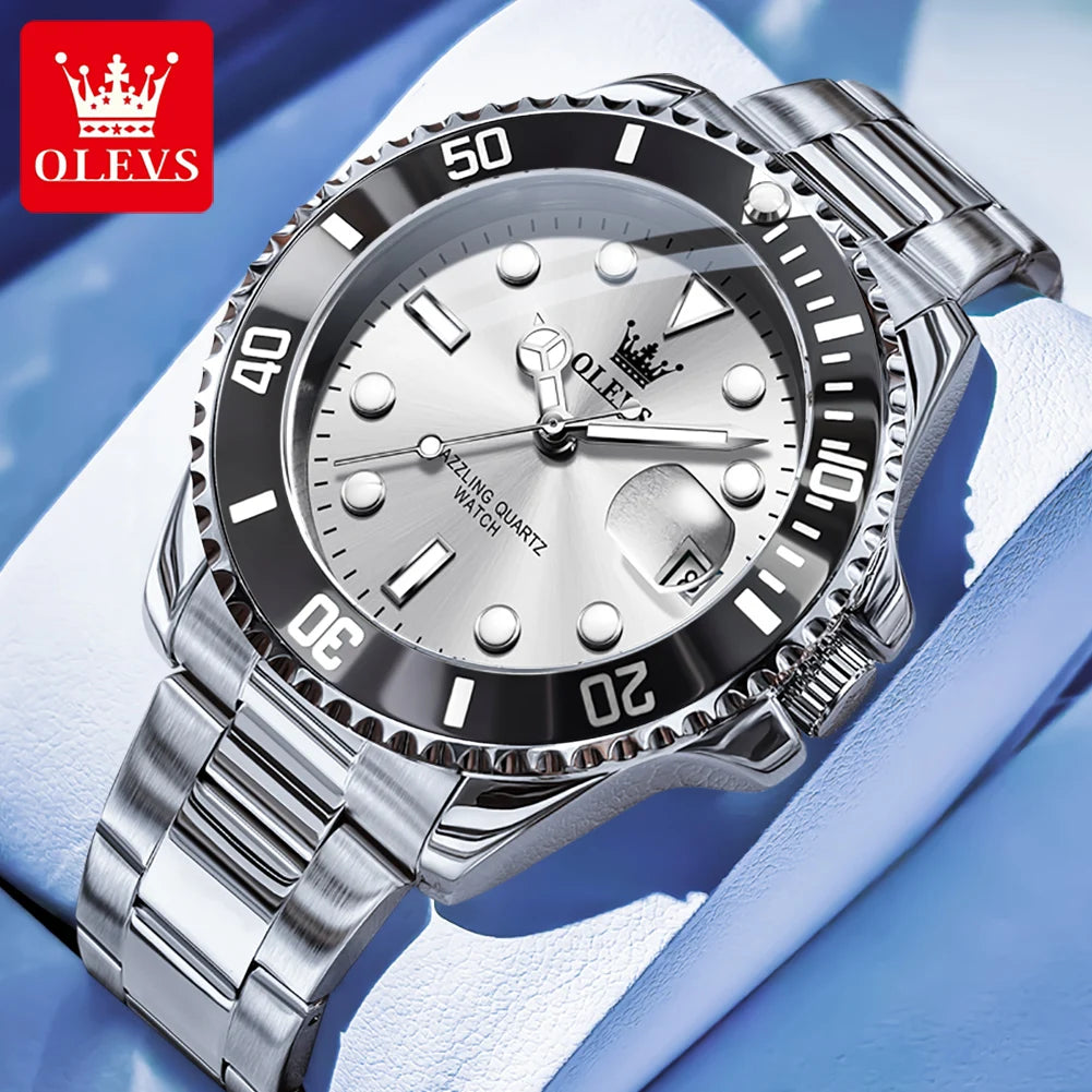 OLEVS 5885 Man Watch Original Brand Waterproof Quartz Watch Stainless Steel Strap Automatic Date Mens Gifts Watches For Man - EverythingWhatYouWant