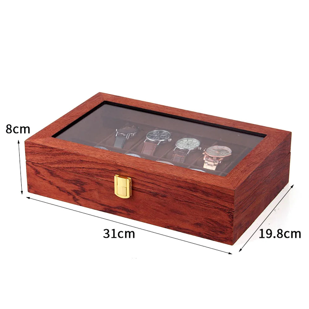 Watch Box, 12 Slot Watch Display Wooden Case, Transparent, Glass Organizer Storage for Men and Women, Brown - EverythingWhatYouWant