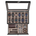 SONGMICS 12-Slot Watch Box, 2-Tier Watch Display Case with Large Glass Lid, Removable Watch Pillows, Velvet Lining, Jewelry Box - EverythingWhatYouWant