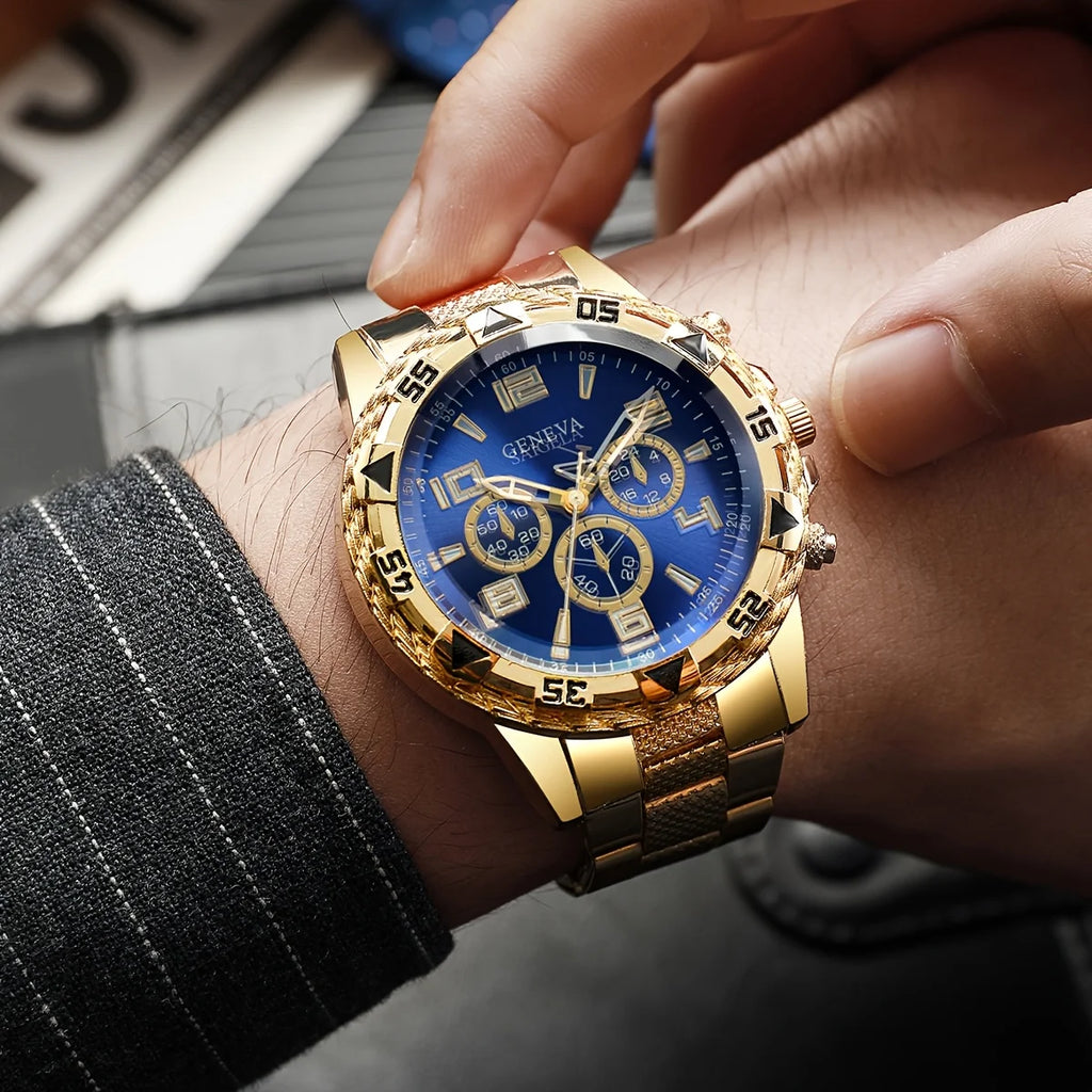 [4pcs/set Business Quartz Watch] Large Dial Trendy Fashion Casual Quartz Wristwatch | Does Not Include Watch Box - EverythingWhatYouWant