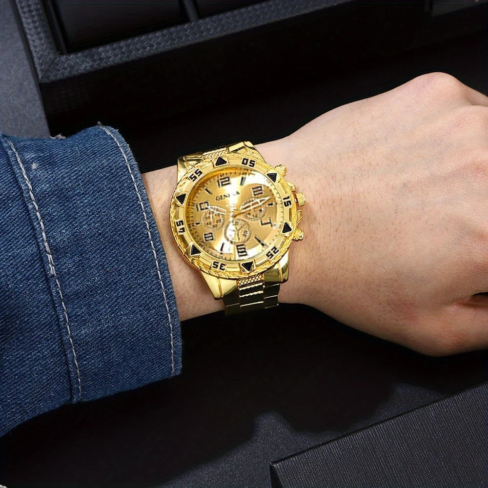 [4pcs/set Business Quartz Watch] Large Dial Trendy Fashion Casual Quartz Wristwatch | Does Not Include Watch Box - EverythingWhatYouWant