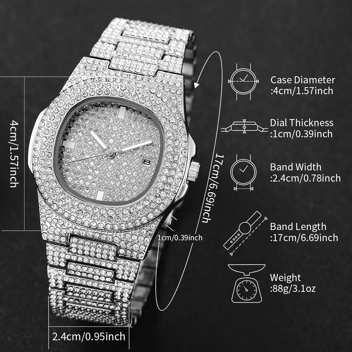 Luxury Full Diamond Men's Stainless Steel Watches Male Sports Quartz Wristwatch with Calendar - EverythingWhatYouWant