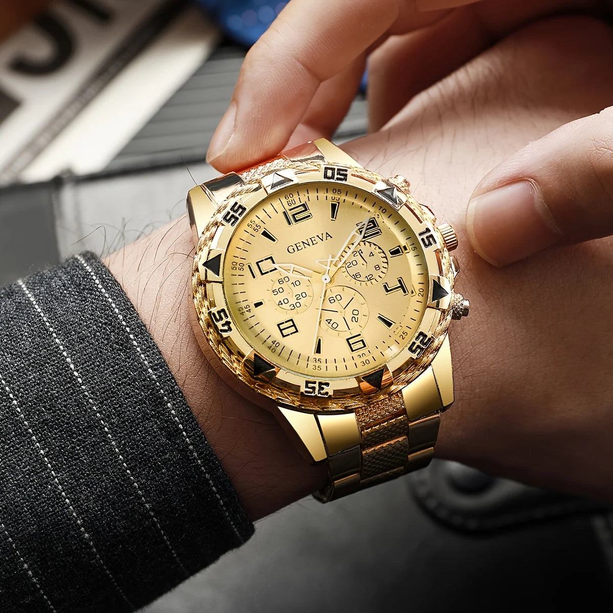 [4pcs/set Business Quartz Watch] Large Dial Trendy Fashion Casual Quartz Wristwatch | Does Not Include Watch Box - EverythingWhatYouWant