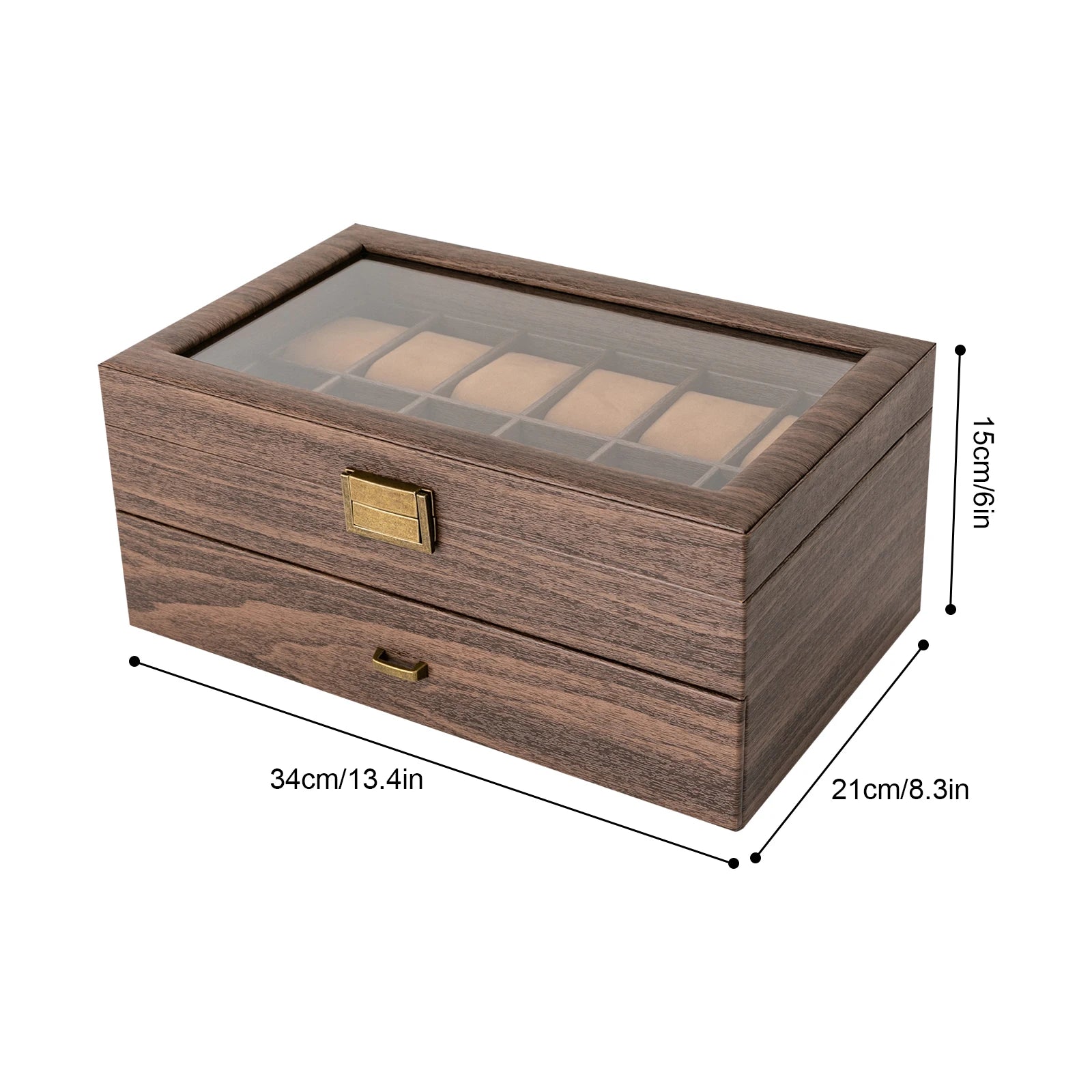 2-Tier Watch Holder Organizer With 24 Compartments Large Capacity Watch Box Wood Watch Case for Men and Women - EverythingWhatYouWant