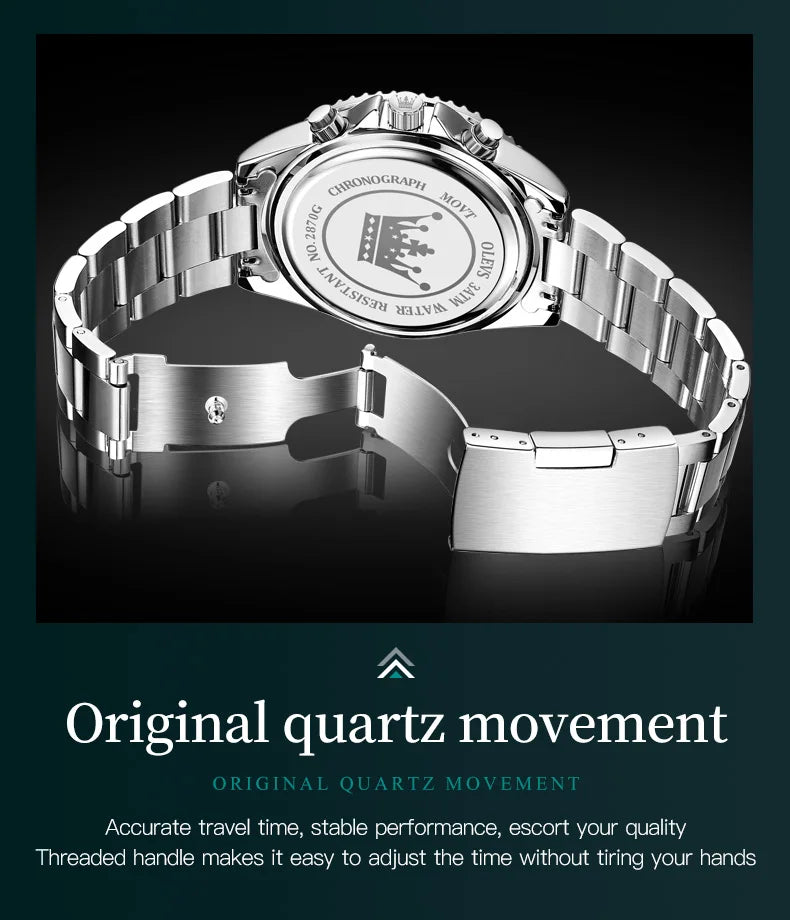 OLEVS Original Quartz Watch for Men Stainless Steel Waterproof Chronograph Moon Phase Auto Date Luxury Men's Sports Wristwatches - EverythingWhatYouWant