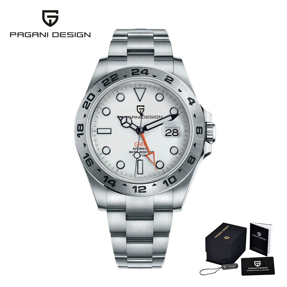 Pagani Design PD1682 Men’s GMT Watch 42mm Automatic Mechanical DG5833 Sapphire Crystal Stainless Steel Waterproof Black Vintage - EverythingWhatYouWant
