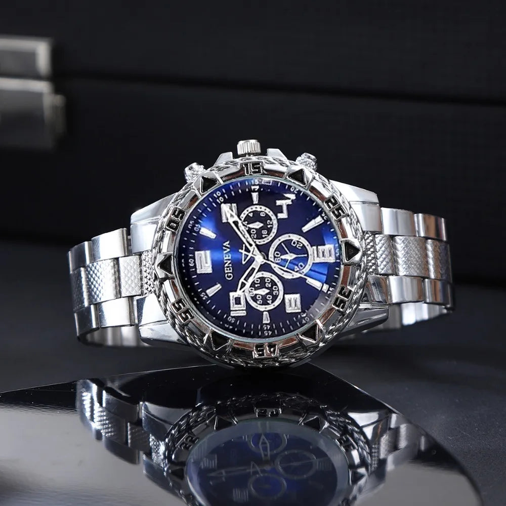 [4pcs/set Business Quartz Watch] Large Dial Trendy Fashion Casual Quartz Wristwatch | Does Not Include Watch Box - EverythingWhatYouWant