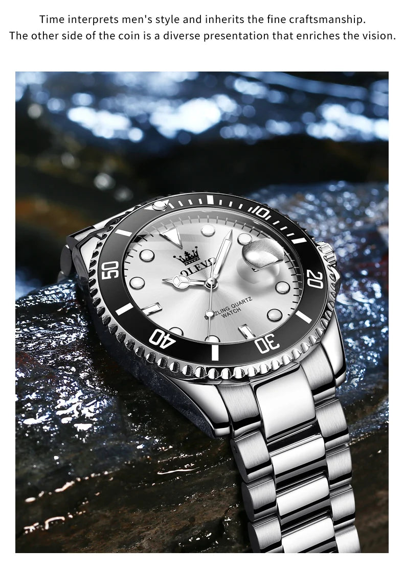 OLEVS 5885 Man Watch Original Brand Waterproof Quartz Watch Stainless Steel Strap Automatic Date Mens Gifts Watches For Man - EverythingWhatYouWant