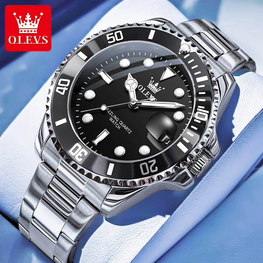 OLEVS 5885 Man Watch Original Brand Waterproof Quartz Watch Stainless Steel Strap Automatic Date Mens Gifts Watches For Man - EverythingWhatYouWant