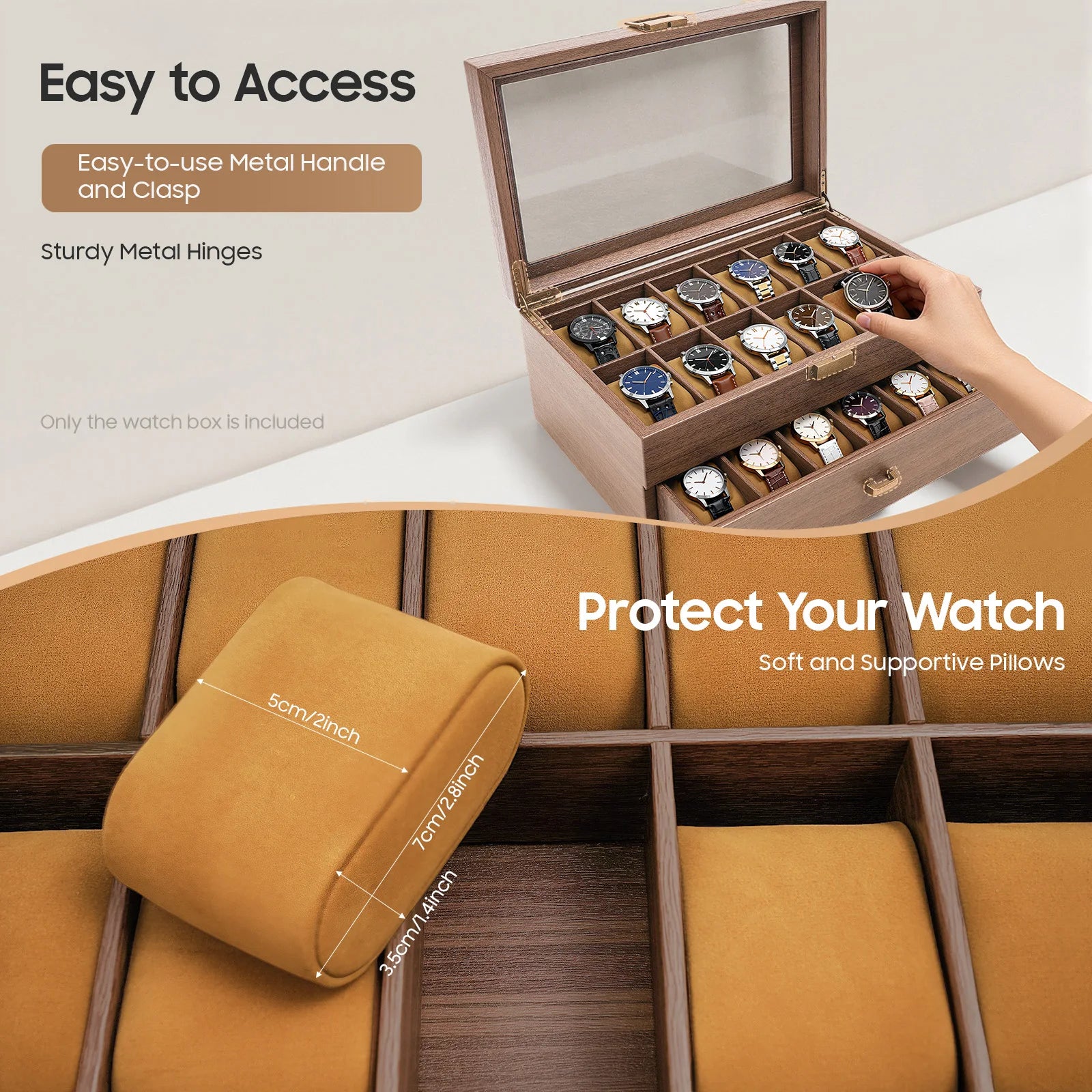 2-Tier Watch Holder Organizer With 24 Compartments Large Capacity Watch Box Wood Watch Case for Men and Women - EverythingWhatYouWant