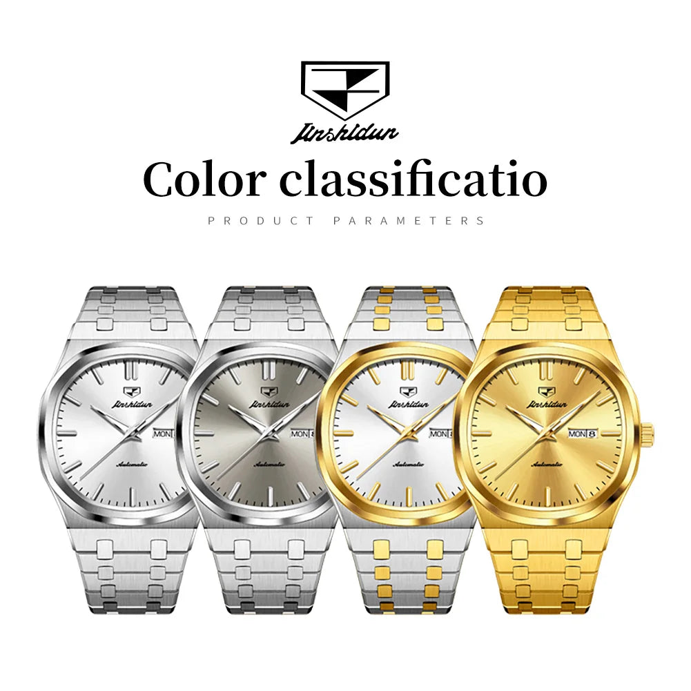 JSDUN 8966 Full Gold Watch for Men Automatic Mechanical Dual Calendar Display Waterproof Night light Man Wristwatch - EverythingWhatYouWant