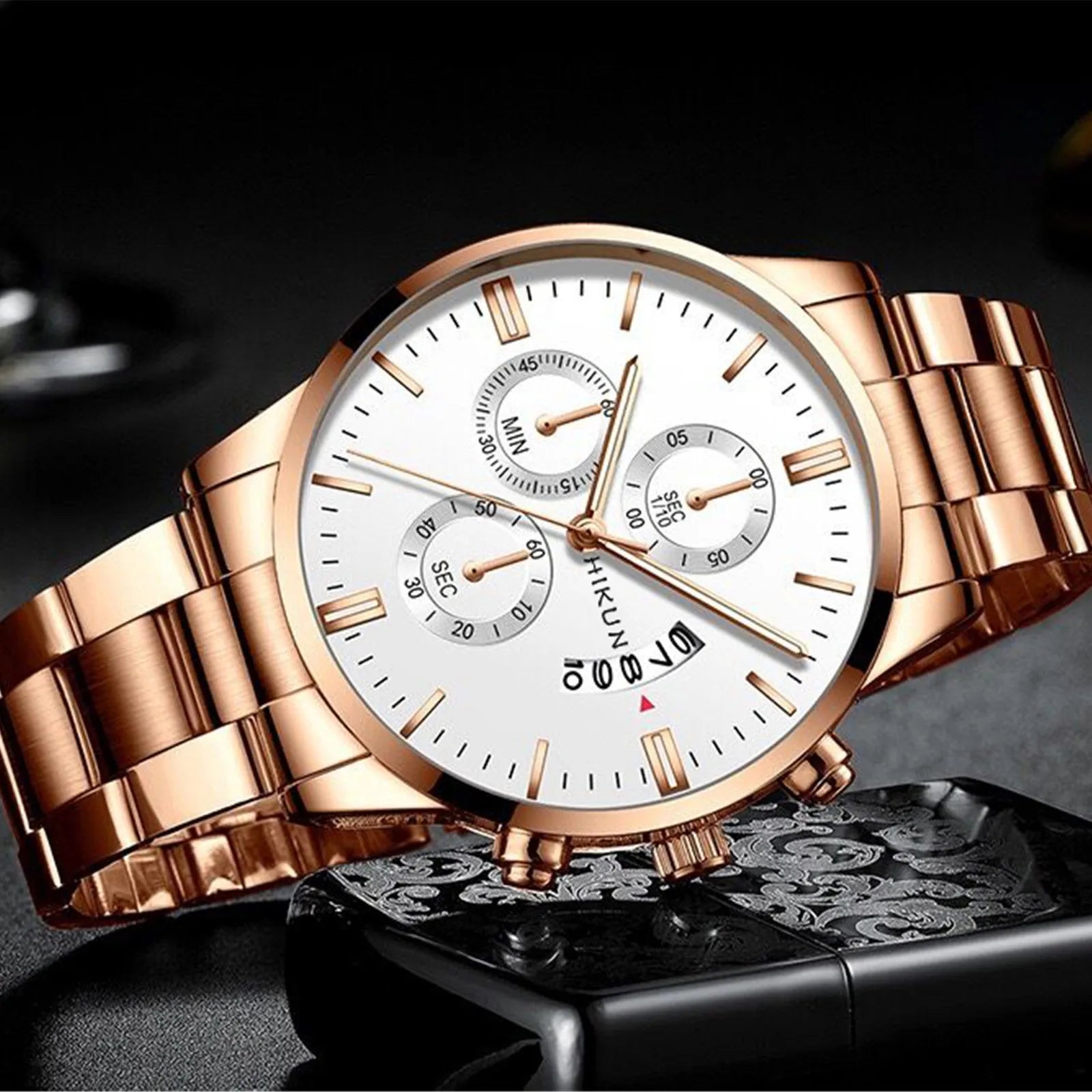 Fashion Mens Watches Luxury Black Stainless Steel Quartz Wrist Watch Man Business Watch For Men Calendar Clock Reloj Hombre - EverythingWhatYouWant